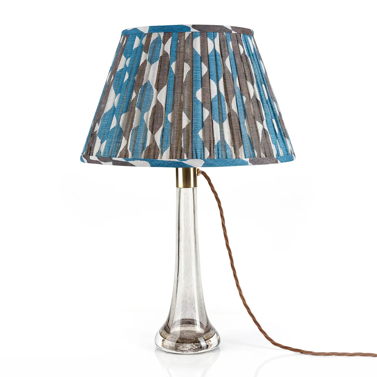 16 Inch Round Gathered Bedwyn Lampshade - Blue and Neutral Whittle
