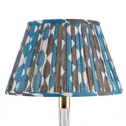 16 Inch Round Gathered Bedwyn Lampshade - Blue and Neutral Whittle