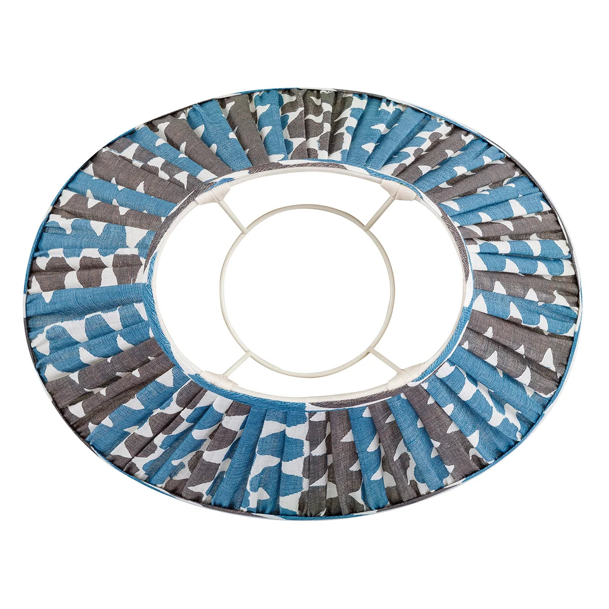 16 Inch Oval Gathered Bedwyn Lampshade - Blue and Neutral Whittle
