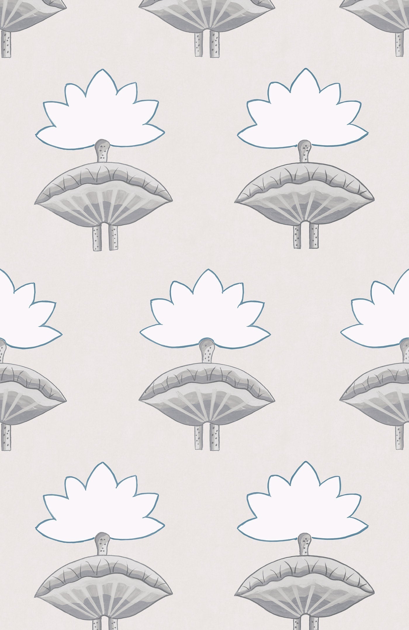 Pichwai Lotus Wallpaper - Grey and Teal