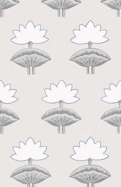 Pichwai Lotus Wallpaper - Grey and Teal