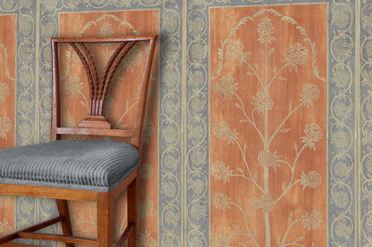 Plumbago Tree Wallpaper - Burnt Orange and Denim Blue