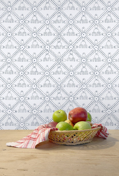 The Queen's Necklace Wallpaper - Underglaze Blue