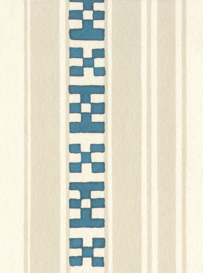 Rayures Broderies Wallpaper - Blue & Beige