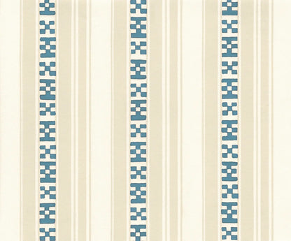 Rayures Broderies Wallpaper - Blue & Beige
