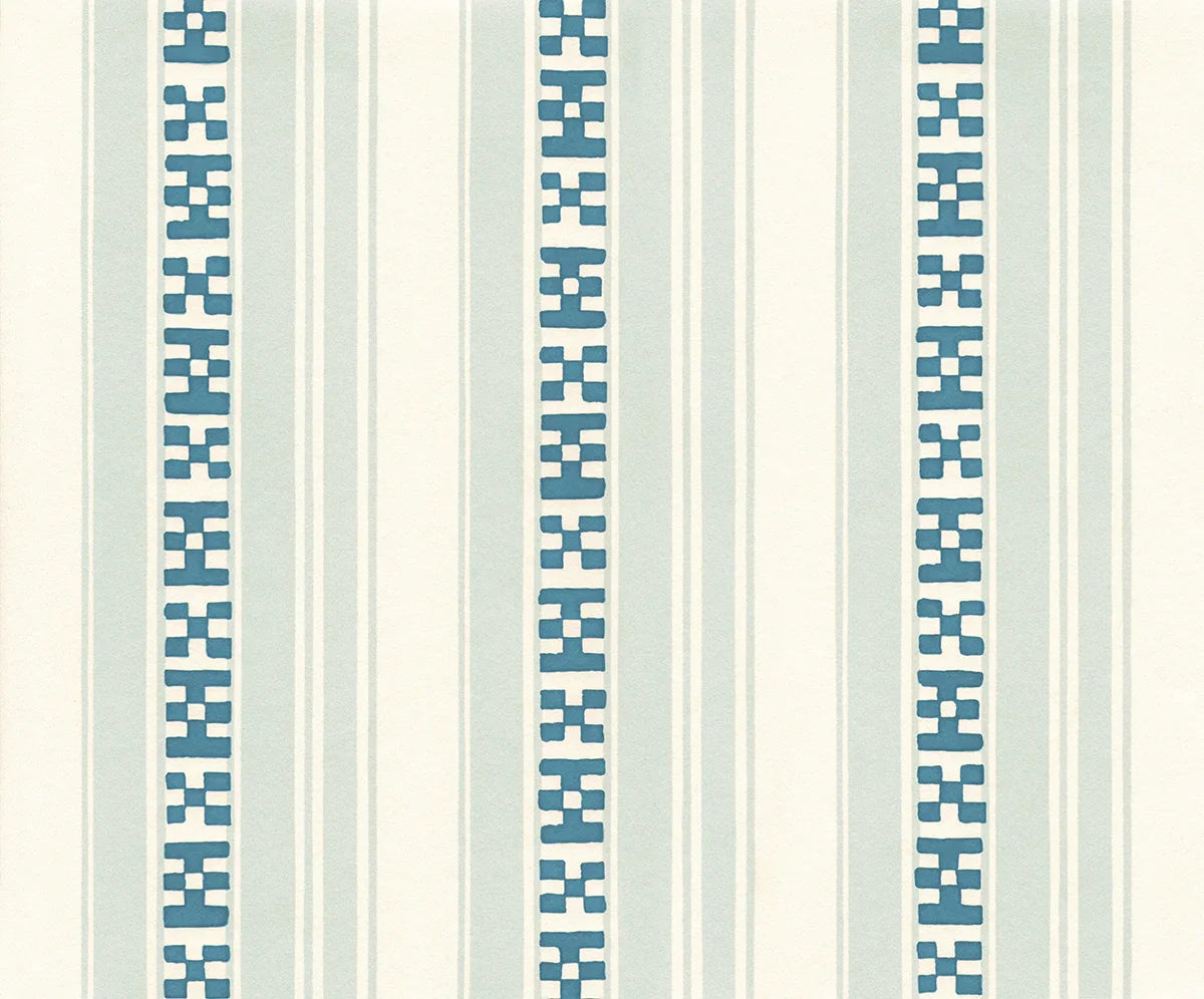 Rayures Broderies Wallpaper - Blue