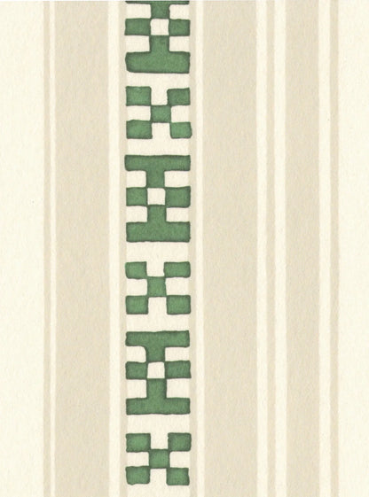 Rayures Broderies Wallpaper - Green & Beige