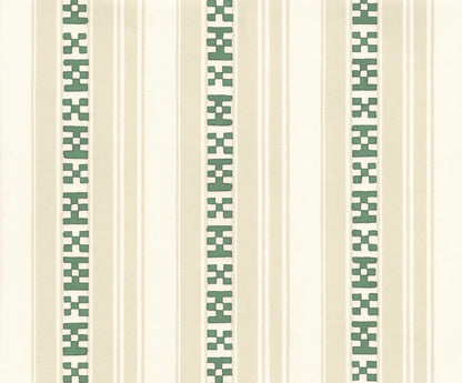Rayures Broderies Wallpaper - Green & Beige