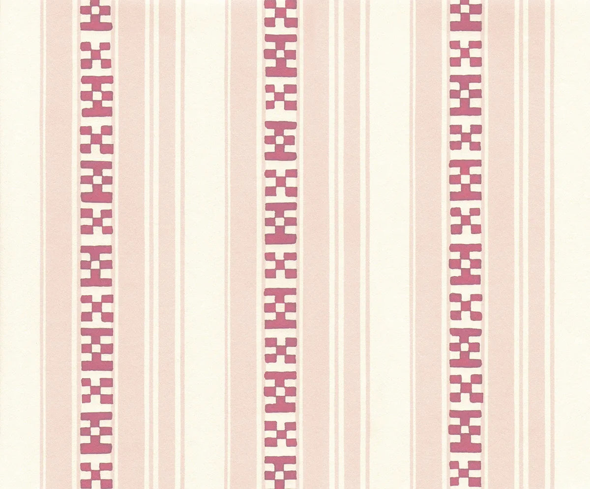 Rayures Broderies Wallpaper - Pink