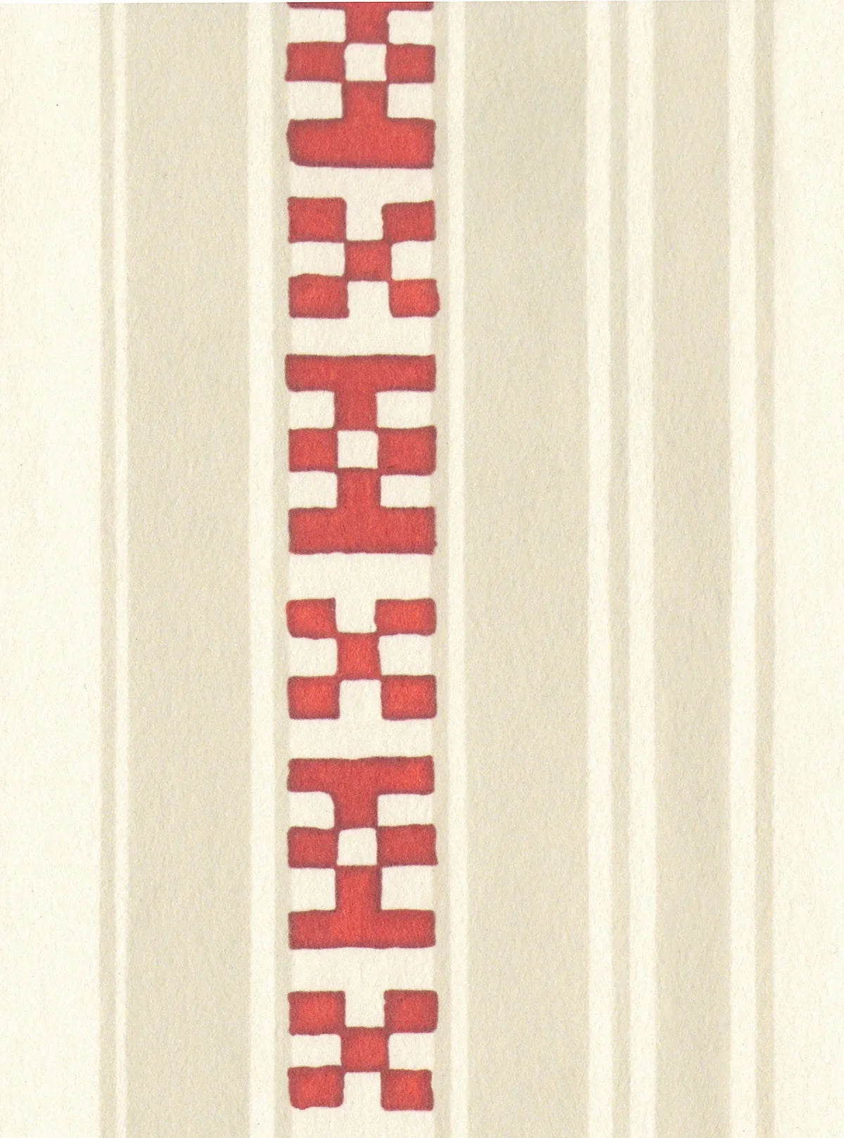 Rayures Broderies Wallpaper - Red & Beige