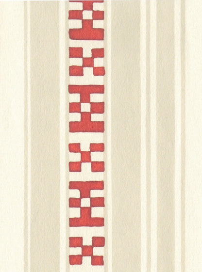 Rayures Broderies Wallpaper - Red & Beige