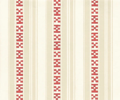 Rayures Broderies Wallpaper - Red & Beige