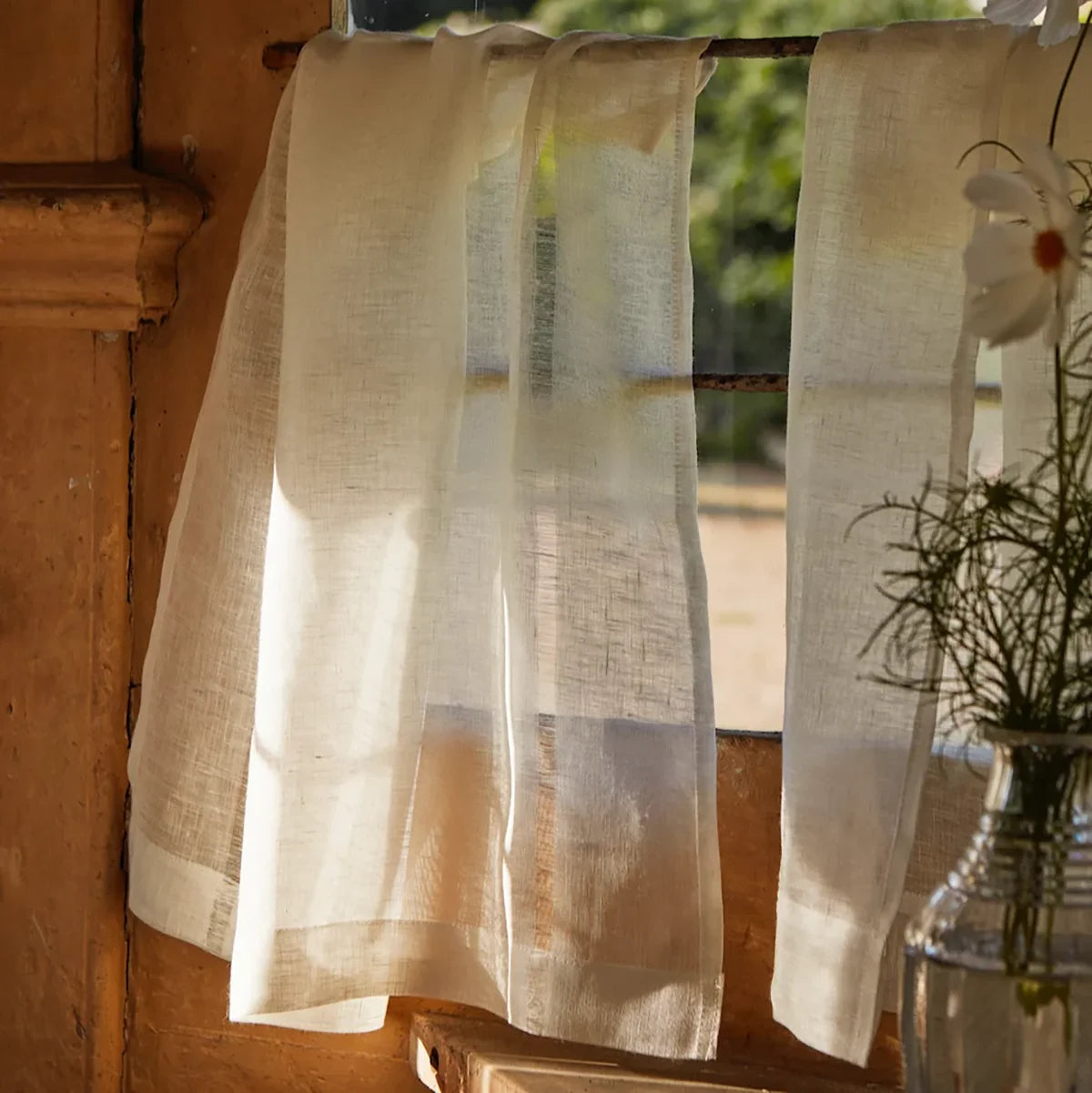 Sheer Linen Drawn Thread - White