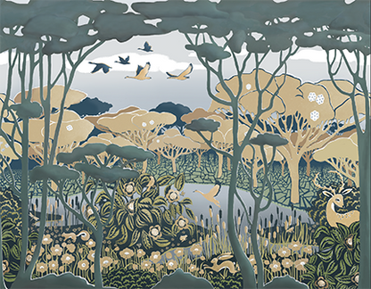 Sheltering Pond Wallpaper Mural - Muted Teal