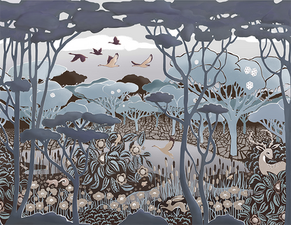 Sheltering Pond Wallpaper Mural - Sky Blue