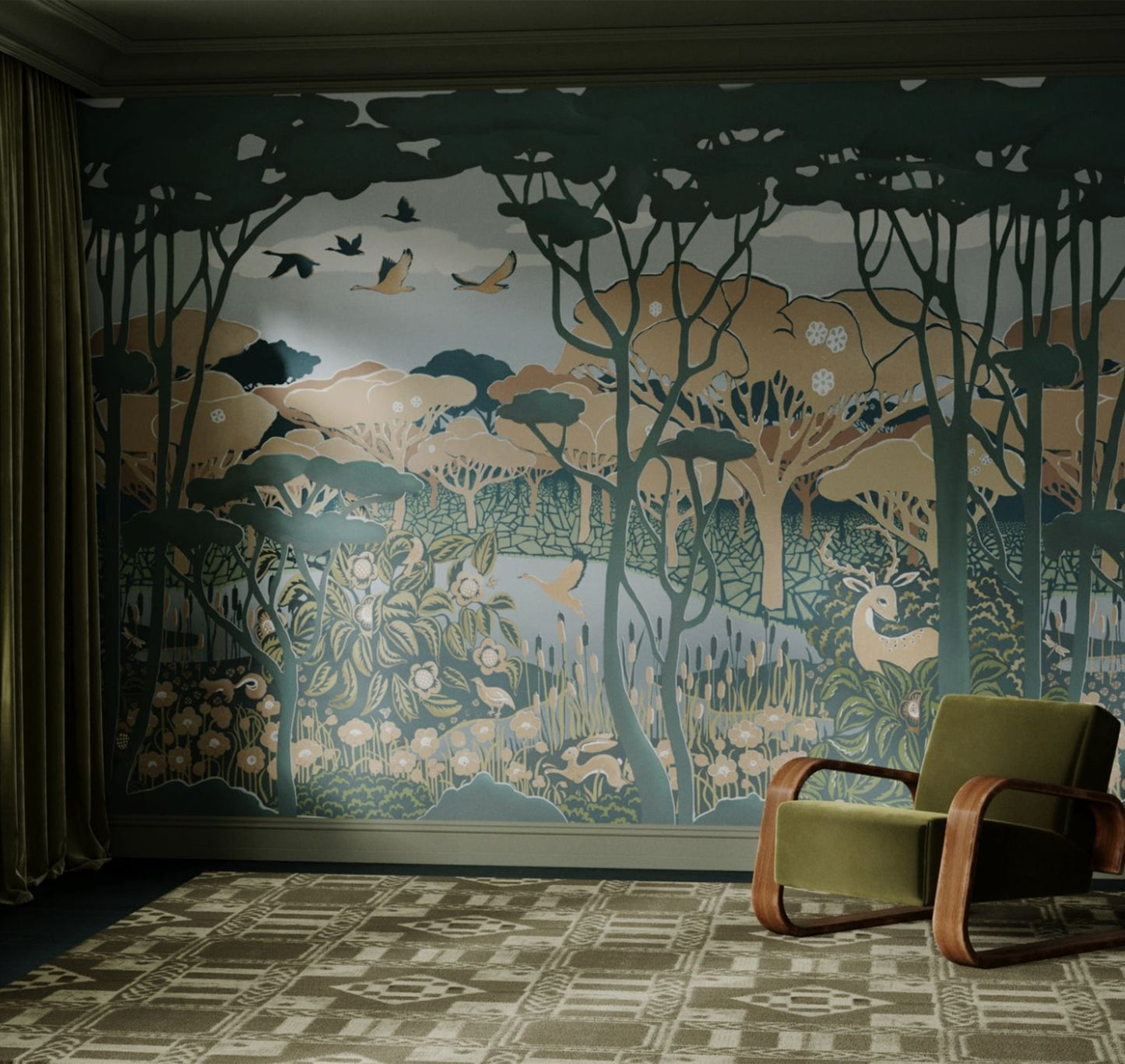 Sheltering Pond Wallpaper Mural - Sky Blue