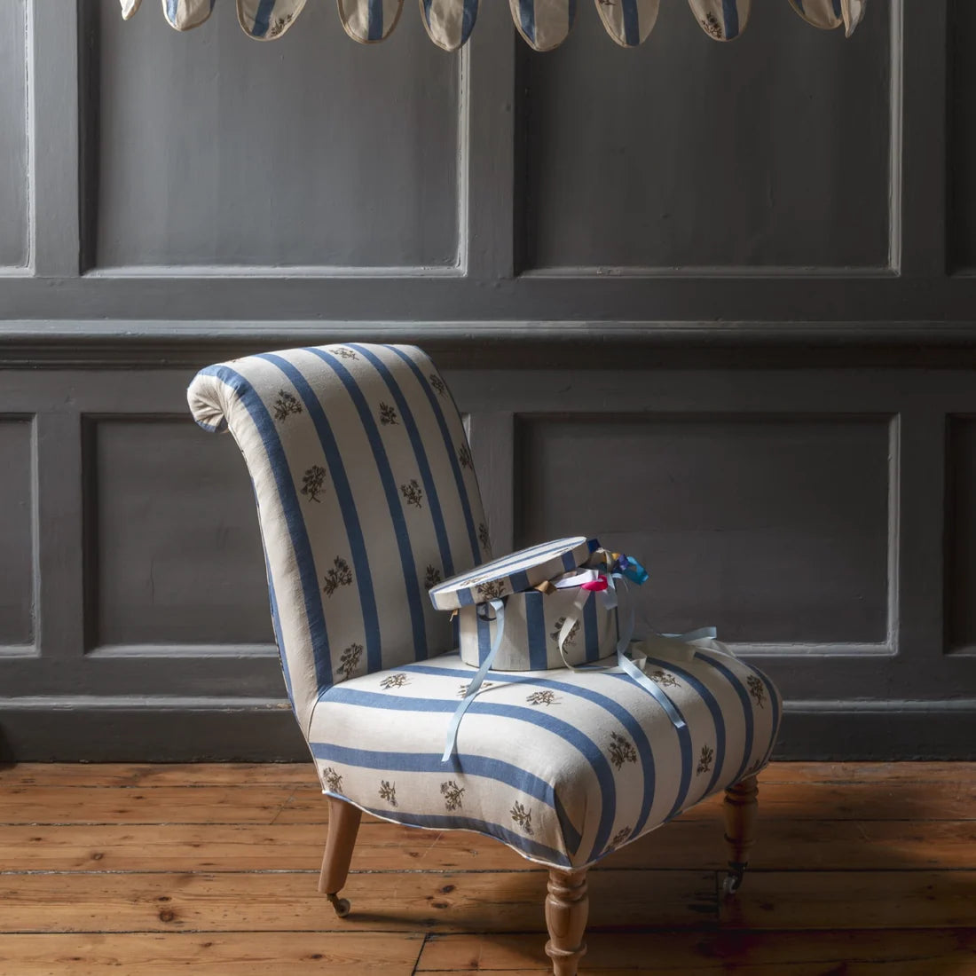 Flax and Field Posy Stripe - Cornflower Blue / Oyster