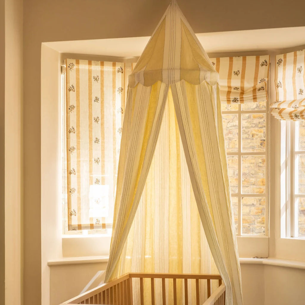 Broad Stripe Linen (Horizontal stripes) - Primrose / White