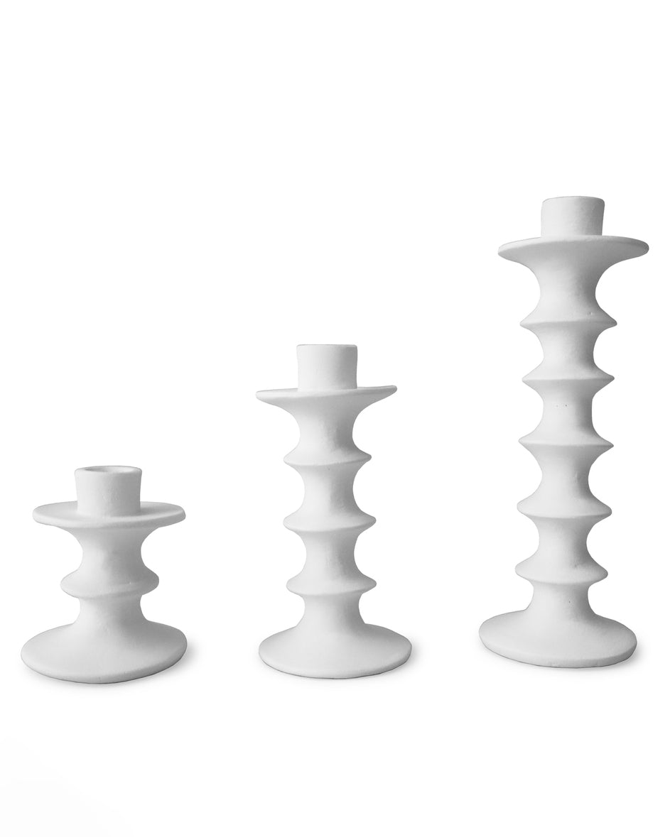 Volute Candlestick Small - White Plaster