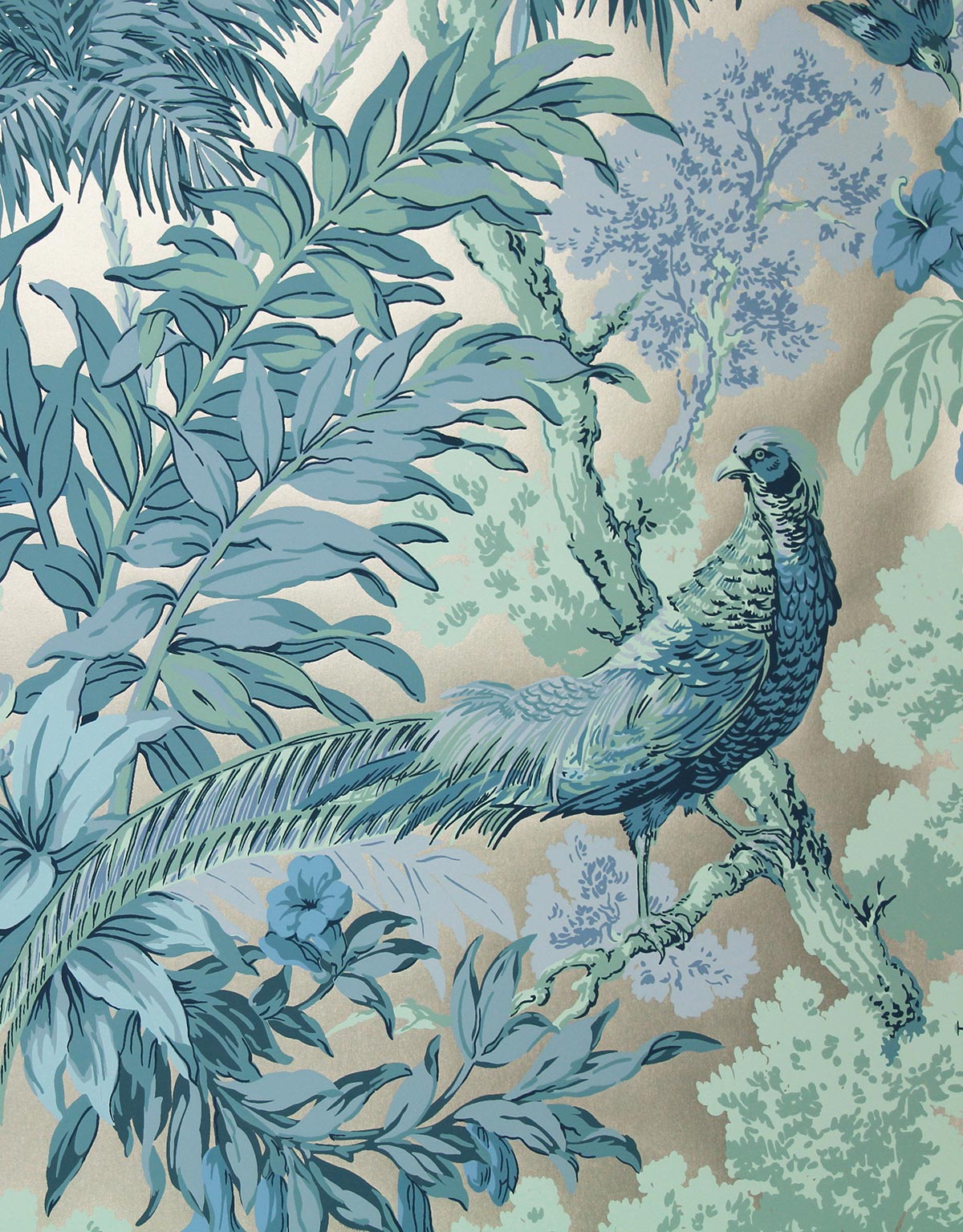 Palm Leaf Wallpaper - Blue / Silver