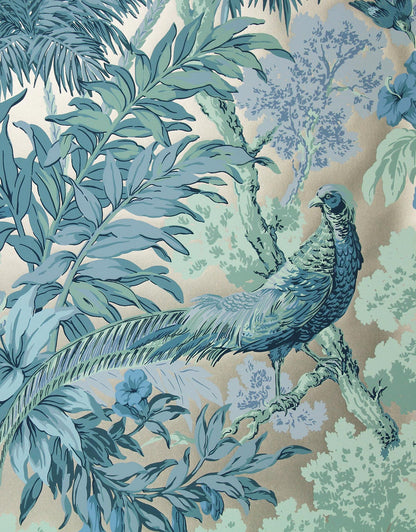 Palm Leaf Wallpaper - Blue / Silver