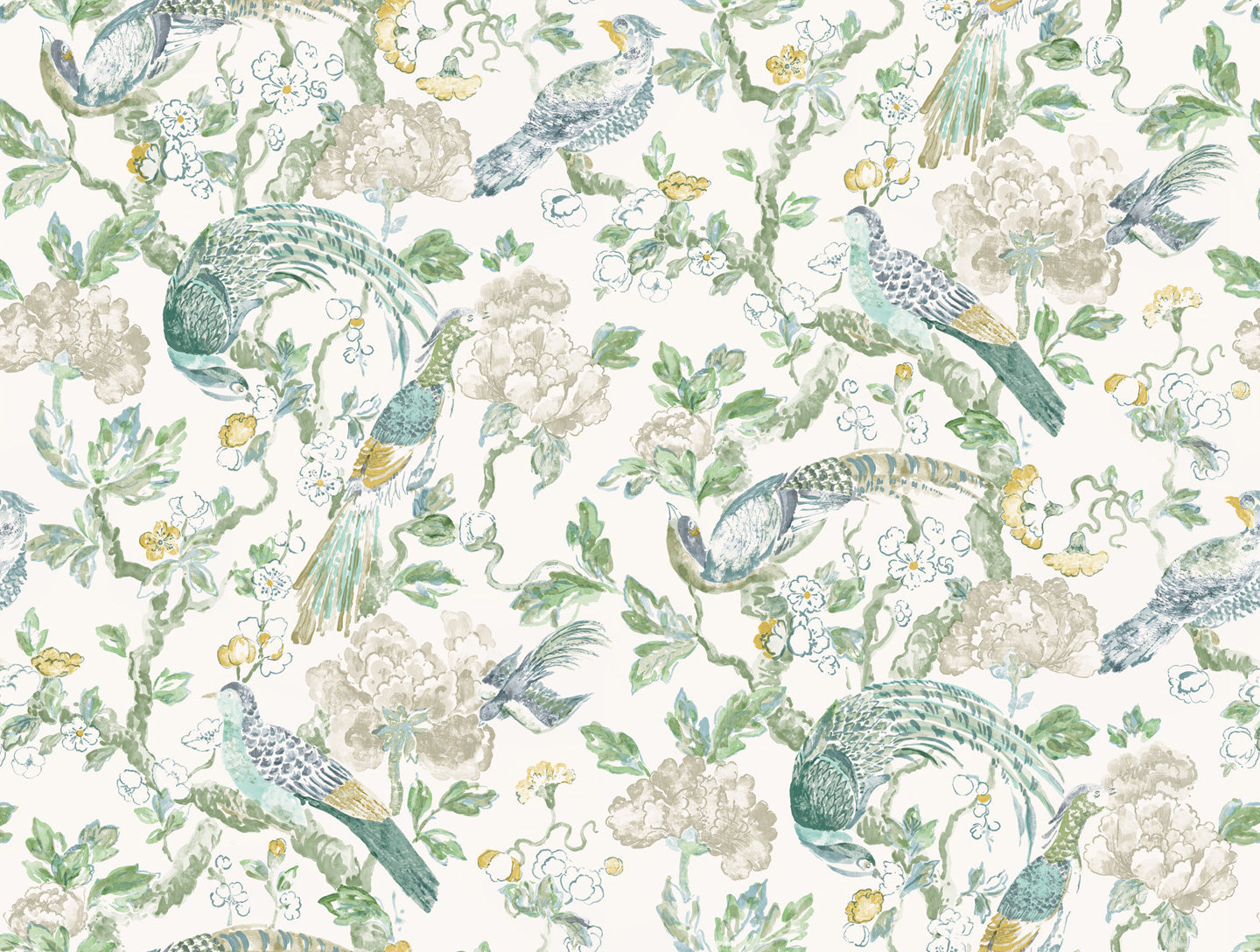 Aviary Wallpaper - Golden Teal