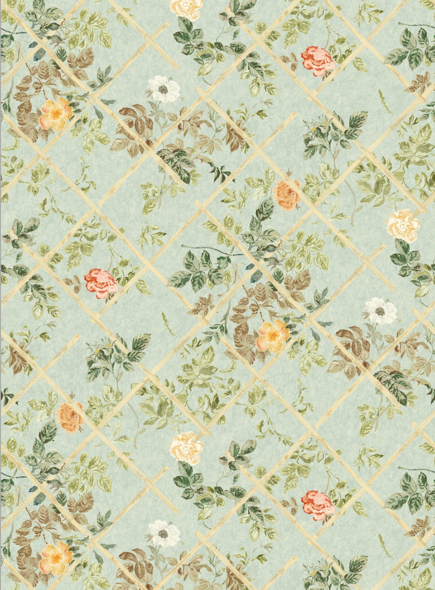 Rose Trellis Wallpaper - Duck Egg