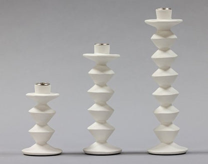 Zigzag Candlestick Small - White Plaster