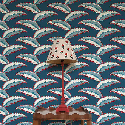 Persian Palm Wallpaper - Blue & Red