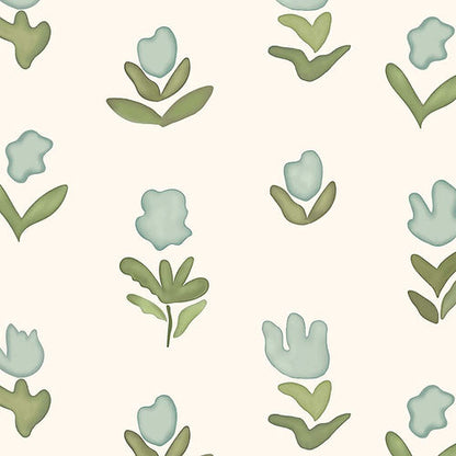 Little Wild Tulips Misty Green Wallpaper - Misty Green