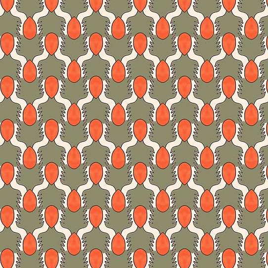 Happy People Wallpaper - Sage Green & Orange