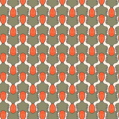 Happy People Wallpaper - Sage Green & Orange