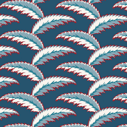 Persian Palm Wallpaper - Blue & Red