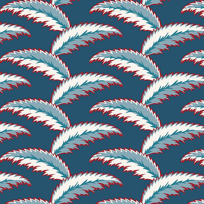 Persian Palm Wallpaper - Blue & Red