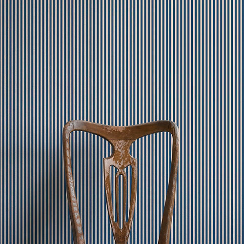 Tuscan Stripes Wallpaper - Blue & Oatmeal