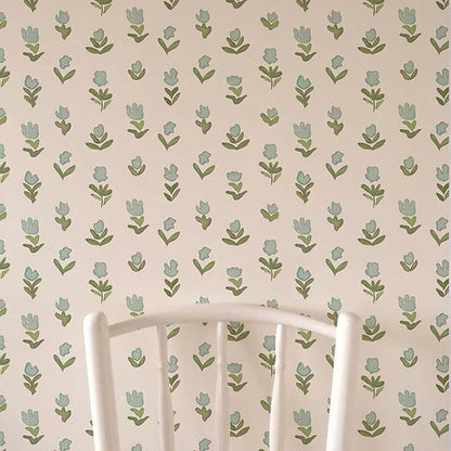 Little Wild Tulips Misty Green Wallpaper - Misty Green
