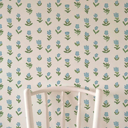 Little Wild Tulips Light Blue Wallpaper - Light Blue
