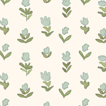 Little Wild Tulips Misty Green Wallpaper - Misty Green