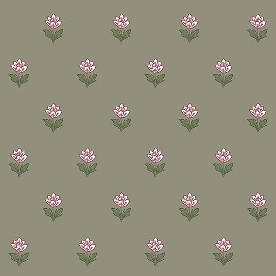 Indian Tulips Wallpaper - Green & Burgundy