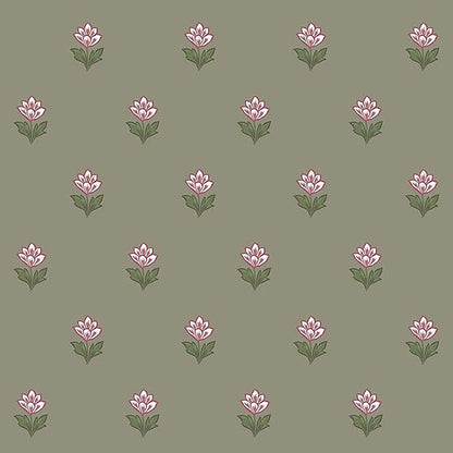 Indian Tulips Wallpaper - Green & Burgundy