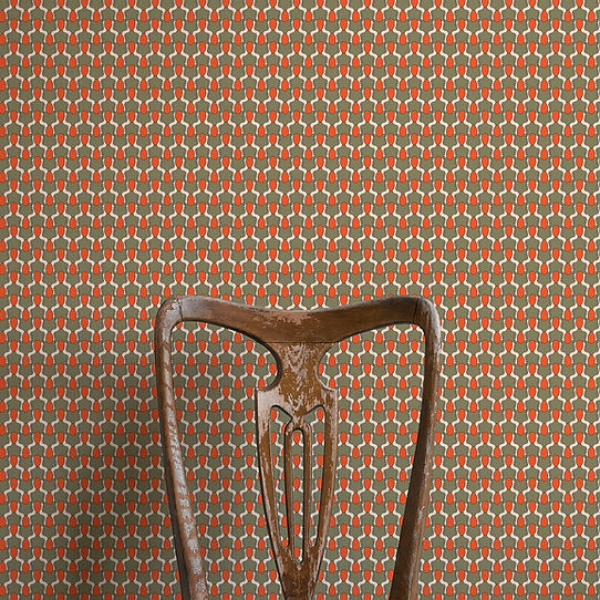 Happy People Wallpaper - Sage Green & Orange