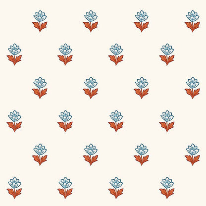 Indian Tulips Wallpaper - Blue & Brown
