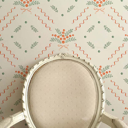 Berries And Bows Wallpaper - White
