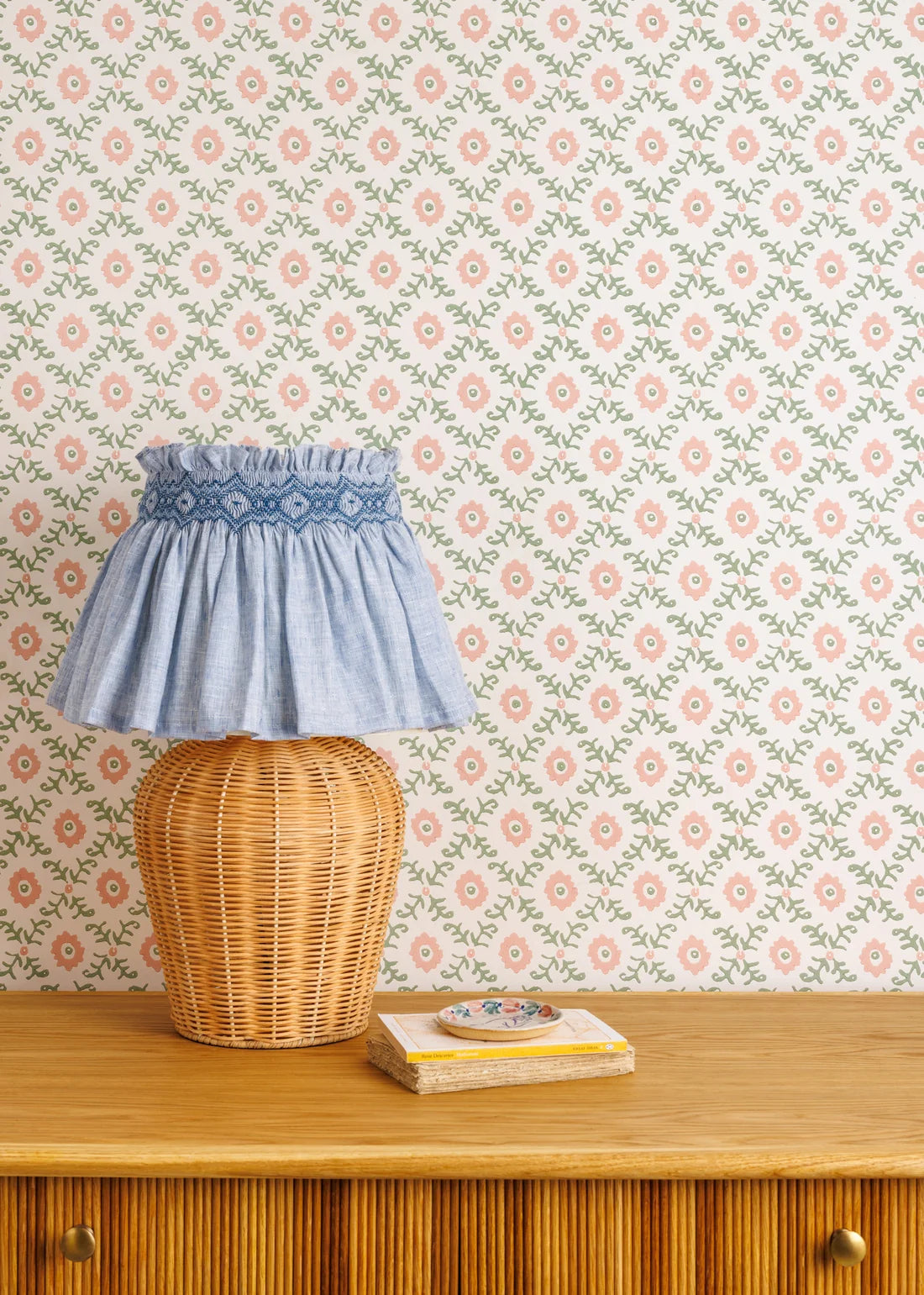 Folk Flower Wallpaper - Pink/Green