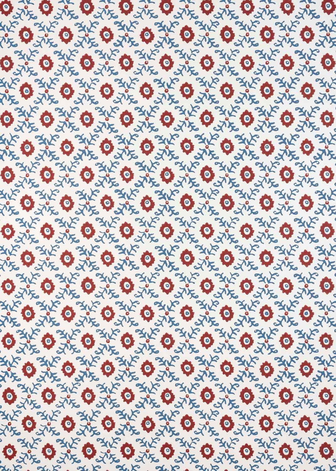 Folk Flower Wallpaper - Red/ Blue