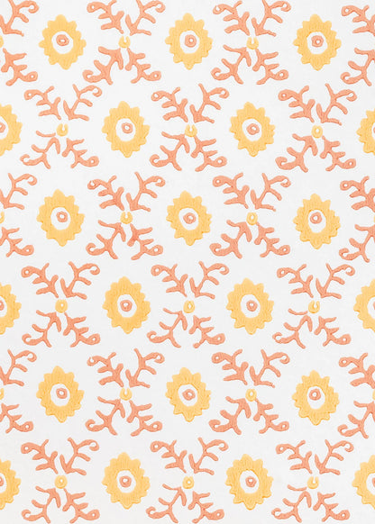 Folk Flower Wallpaper - Yellow/Terracotta