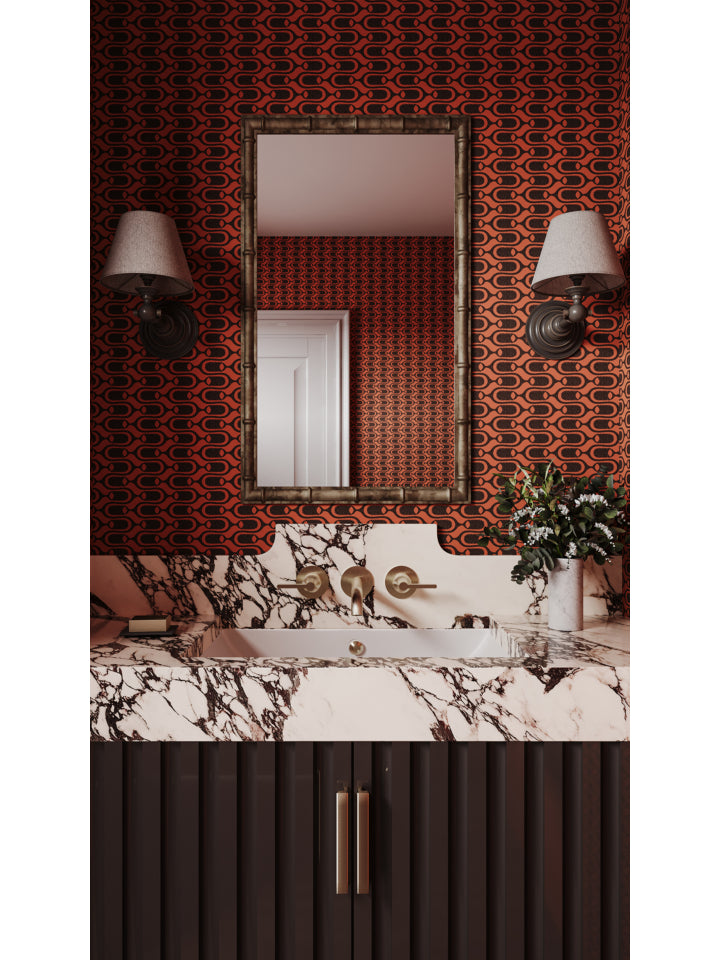 Prickly Pear Wallpaper - Charcoal Coral