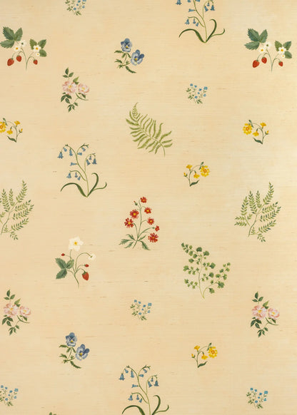 Herbarium Wildflower Grasscloth Wallpaper - Blush
