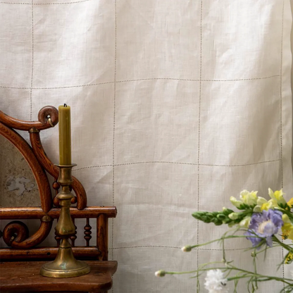 Drawn Thread Fabric Hemstitch Check - Ivory White
