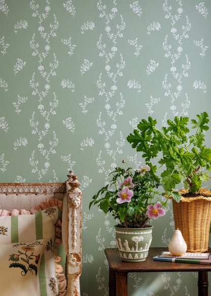 Indienne Lace Wallpaper - Sea Green